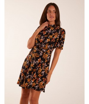 High Neck Angel Sleeve Floral Dress