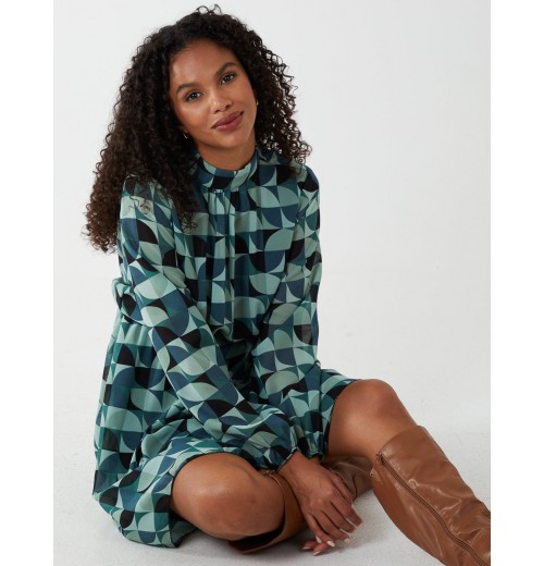 Geometric Print Blouson Dress