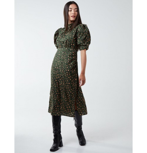 Leopard Print Ruched Side Midi Dress