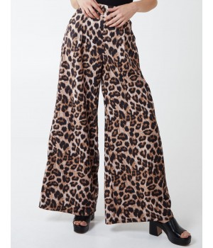 Wide Leg Leopard Trousers