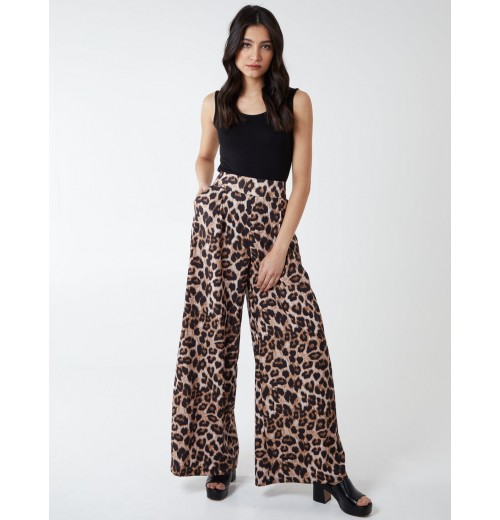 Wide Leg Leopard Trousers