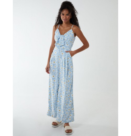 Daisy Print Tie Front Jumpsuit