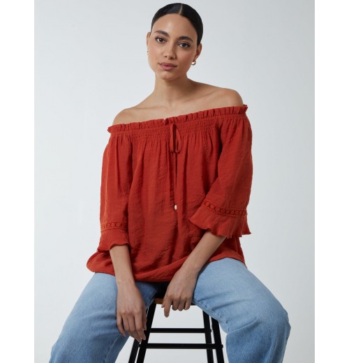 Bardot Tie Front Top