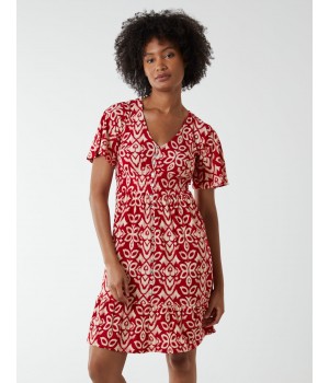 V Neck Shirred Mini Tea Dress With Split