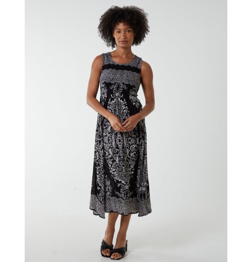 Shirred Print Midi Dress