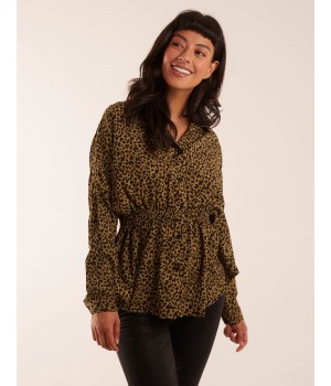 Leopard Print Shirred Waist Shirt