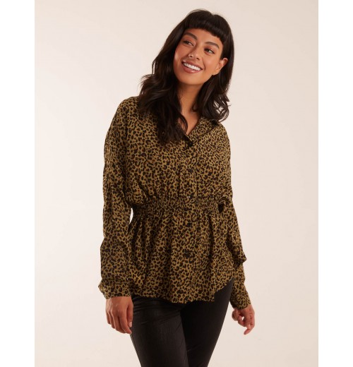 Leopard Print Shirred Waist Shirt