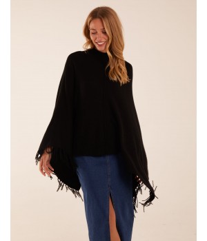 Tassel High Neck Poncho