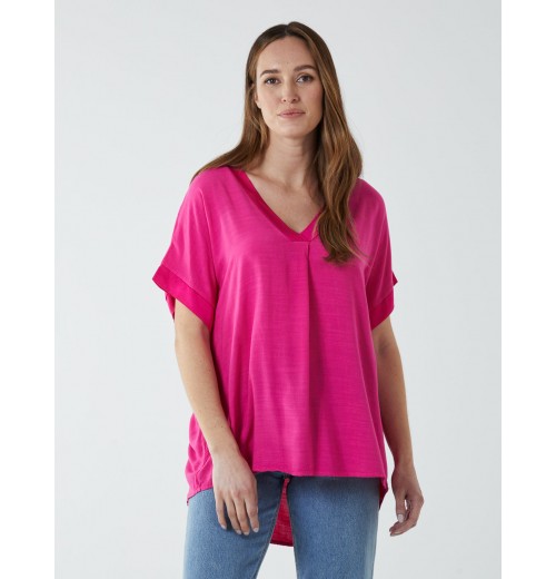 Satin Trim  V Neck Top