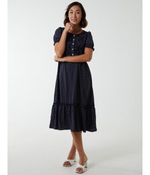 Polkadot Tie Waist Midi Dress