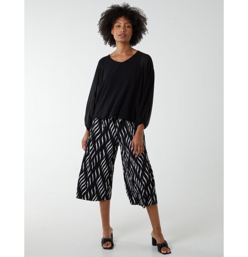 Pleated Abstract Wide Leg Trousers