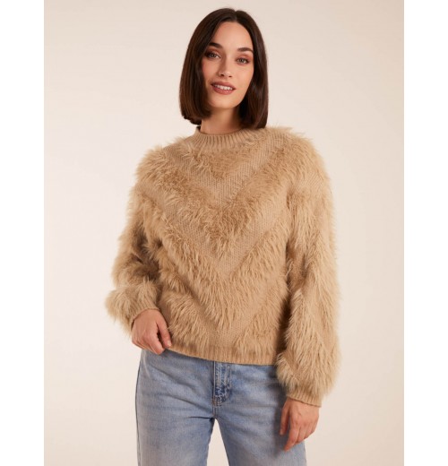 Fluffy Round Neck Cuff Sleeve Jumper