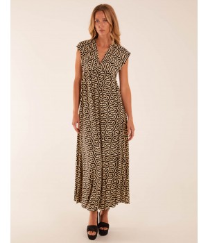 Geometric Print Double V-Neck Sleeveless Maxi Dress