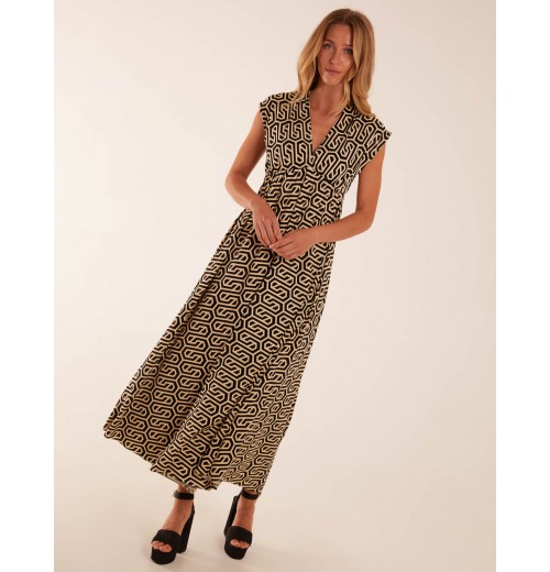 Geometric Print Double V-Neck Sleeveless Maxi Dress