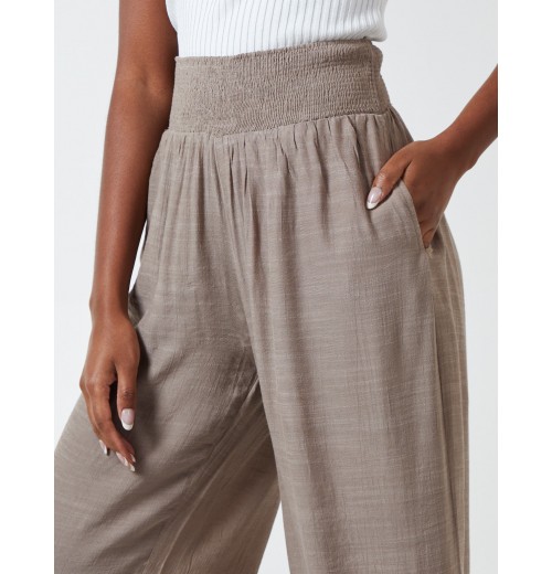 Shirring Waist Wide Leg Trousers