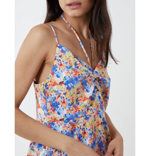 Twist Front Floral Print Midi Dress