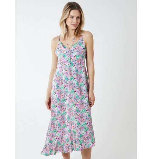 Twist Front Floral Print Midi Dress