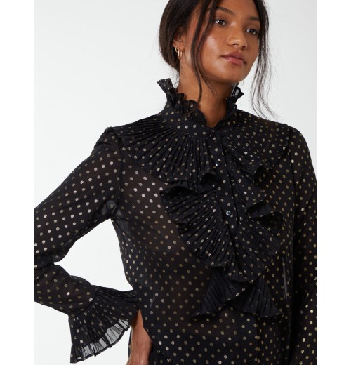 Gold Dots Pleated Frill Shirt