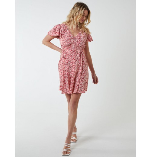 Double Ruffle Empire Shirred Mini Dress