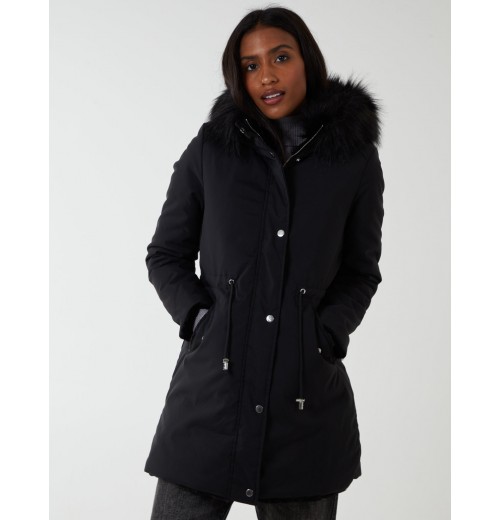 Black Reversible Faux Fur & Trench Jacket