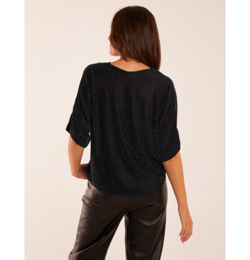 Sparkly V Neck Tie Front Top