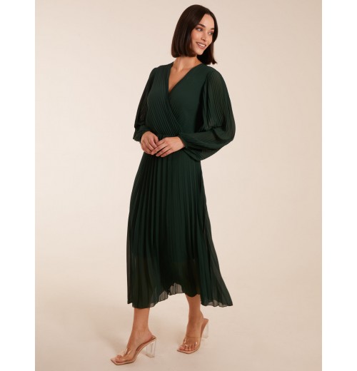 Wrap Front Pleated Midi  Dress