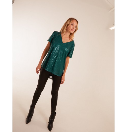 Angel Sleeve V Neck Sequin Top