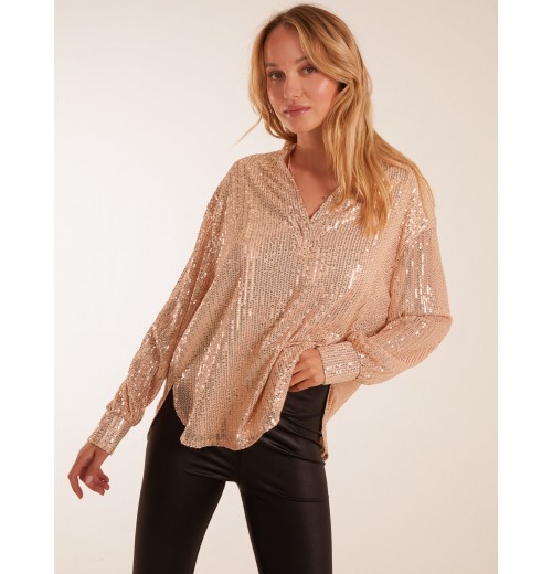 Grandad Collar Sequin Shirt