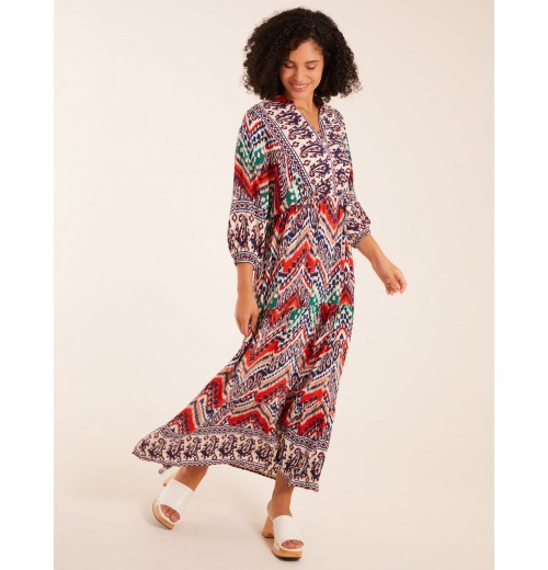 Tiered Notch V Neck Printed Maxi Dress