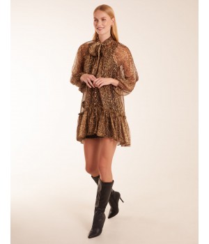 Leopard Print Pussy Bow Frill Shirt Dress